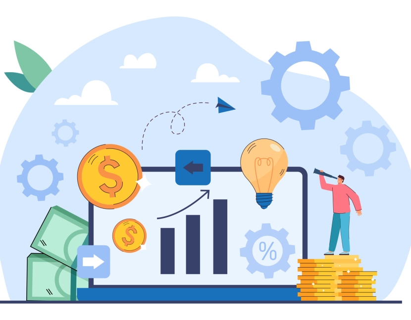 Business innovation based on alternative financial services. Digital currency market or exchange, financial technology flat vector illustration. Fintech, startup, economy, finances concept for banner
